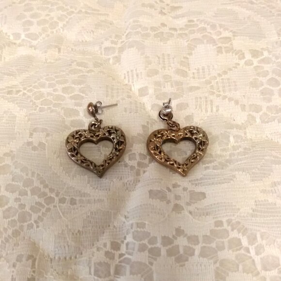 Vintage Copper Floral Heart Earrings Timeless VTG Jewelry - Picture 5 of 6